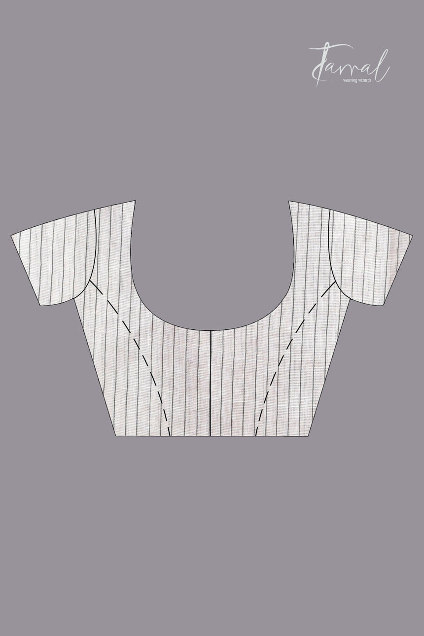 Offwhite with yellow border multicolour traditional dhakai handwoven jamdani pure linen - Tamal Boutique