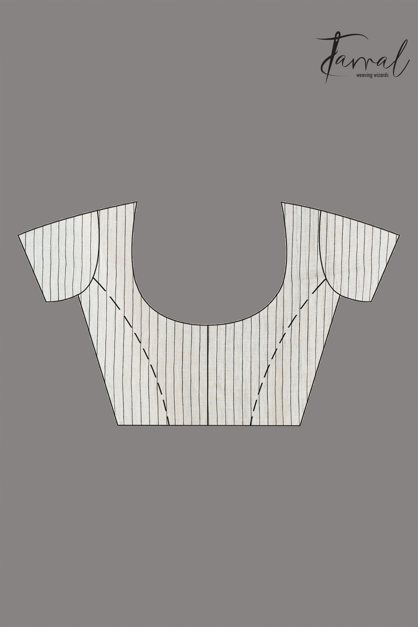 Offwhite with multicolour border pure linen handwoven jamdani saree - Tamal Boutique