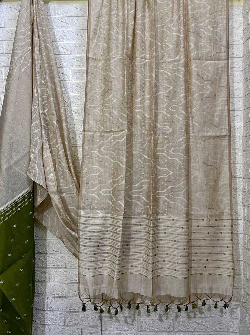 Offwhite allover traditional handloom jamdani in fine cotton saree - Tamal Boutique