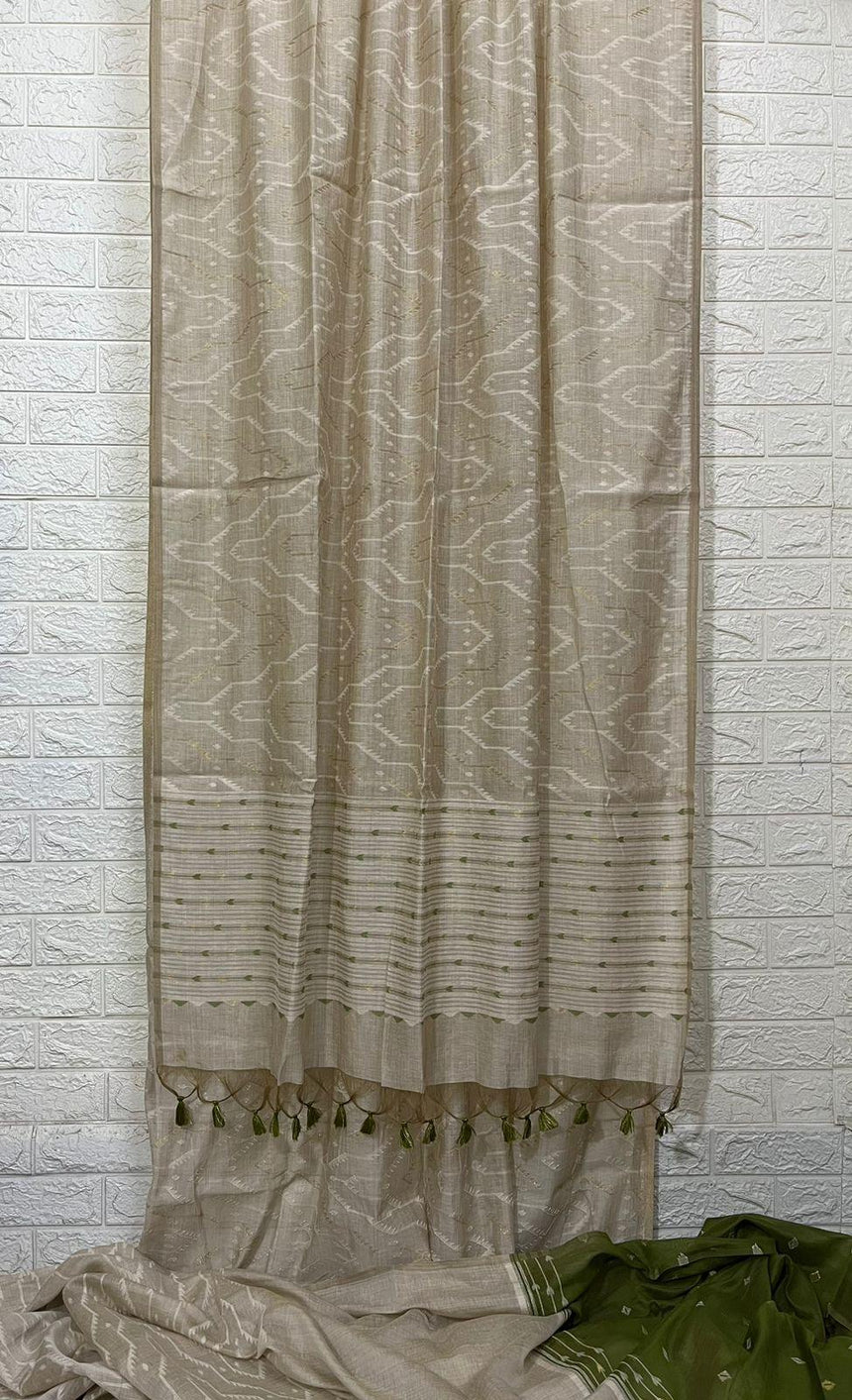 Offwhite allover traditional handloom jamdani in fine cotton saree - Tamal Boutique