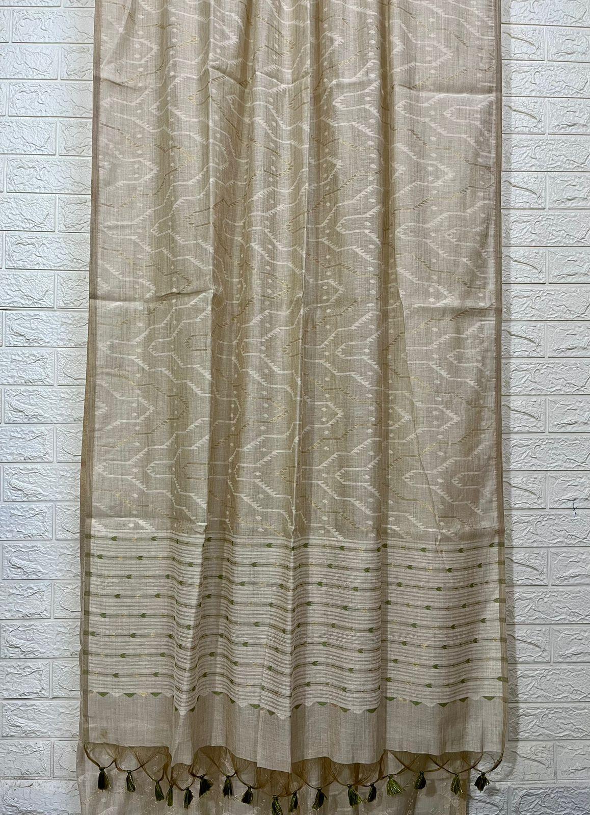 Offwhite allover traditional handloom jamdani in fine cotton saree - Tamal Boutique