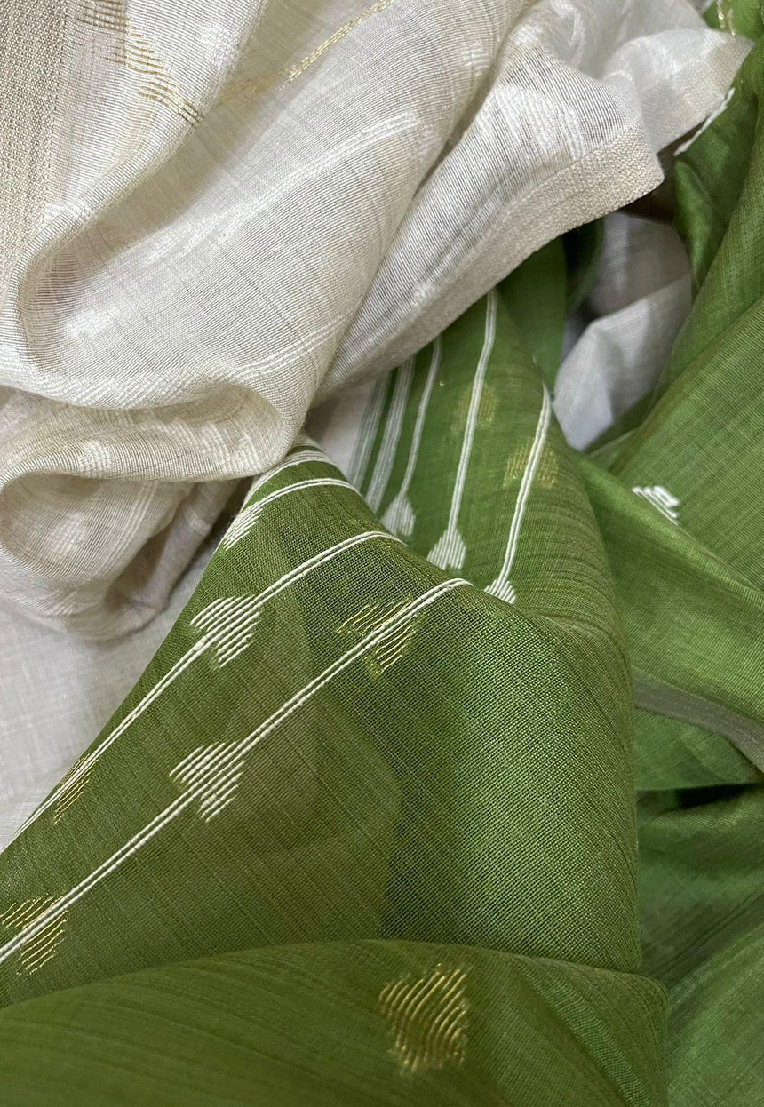 Offwhite allover traditional handloom jamdani in fine cotton saree - Tamal Boutique