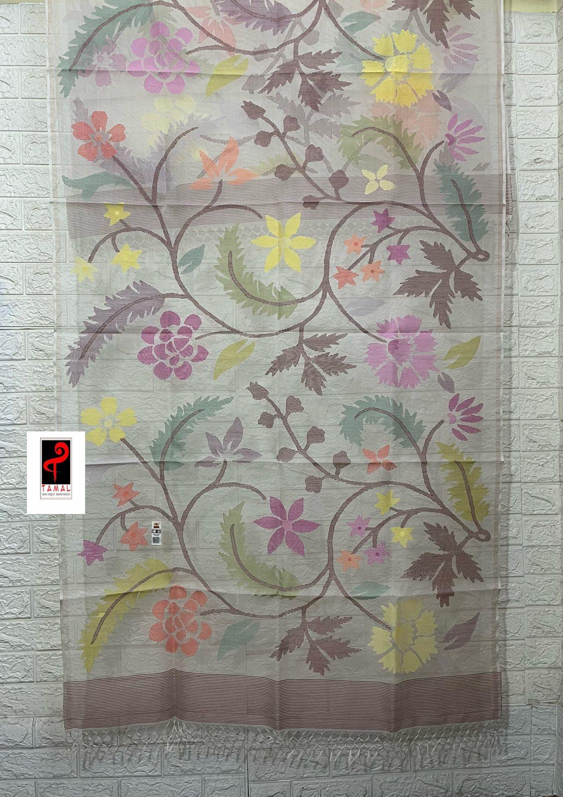 Offwhite Muslin Silk Handwoven Jamdani Dupatta Allover