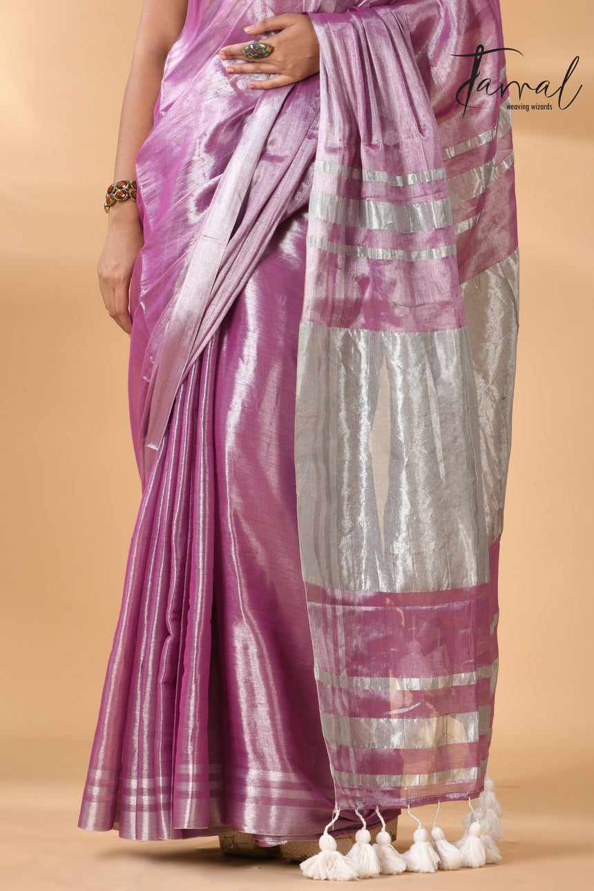 Onion silver tissue handloom saree bottom
