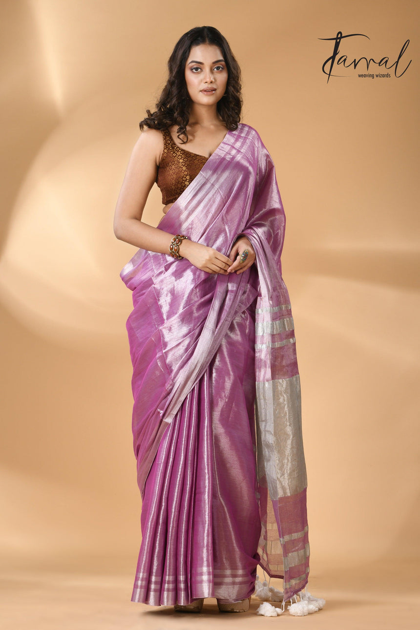 Onion silver tissue handloom saree full1