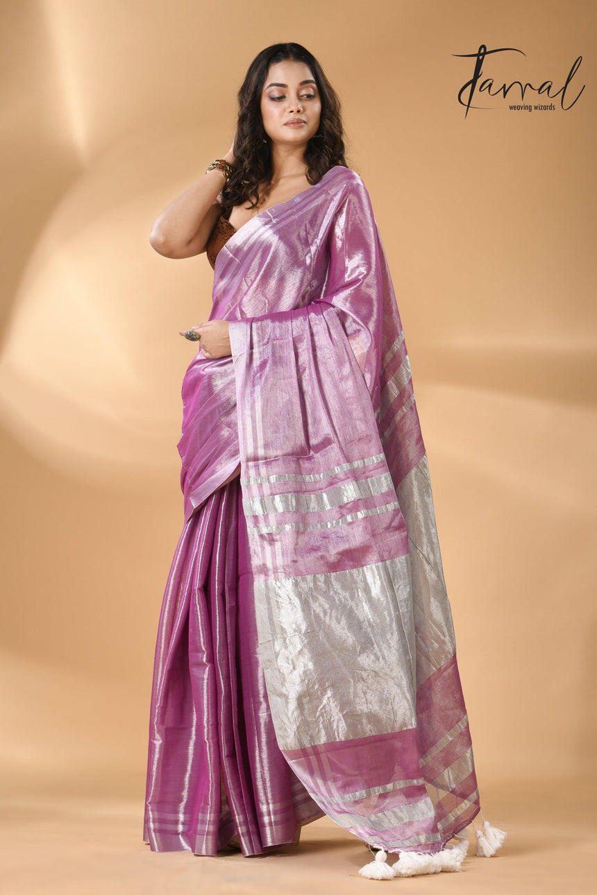 Onion silver tissue handloom saree full3