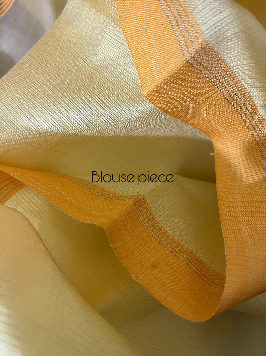 Pale yellow with multi colour muslin silk allover floral handwoven jamdani saree - Tamal Boutique