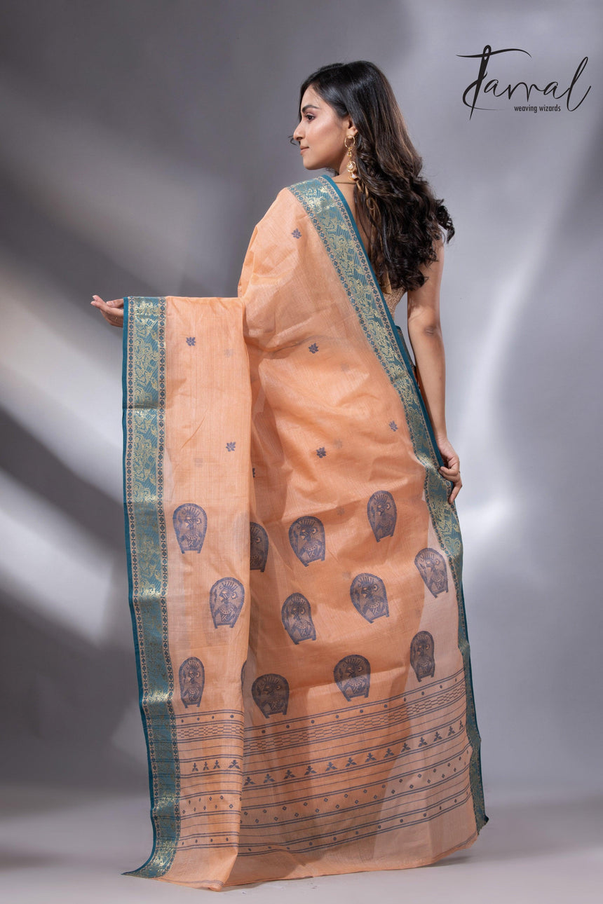 Peach & Firoza Harmony Tussar Tangail Handloom Saree back