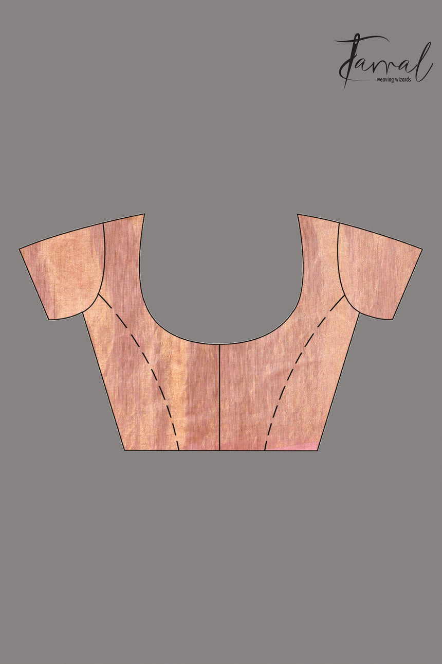 Peach with half golden zari border pure linen handloom saree