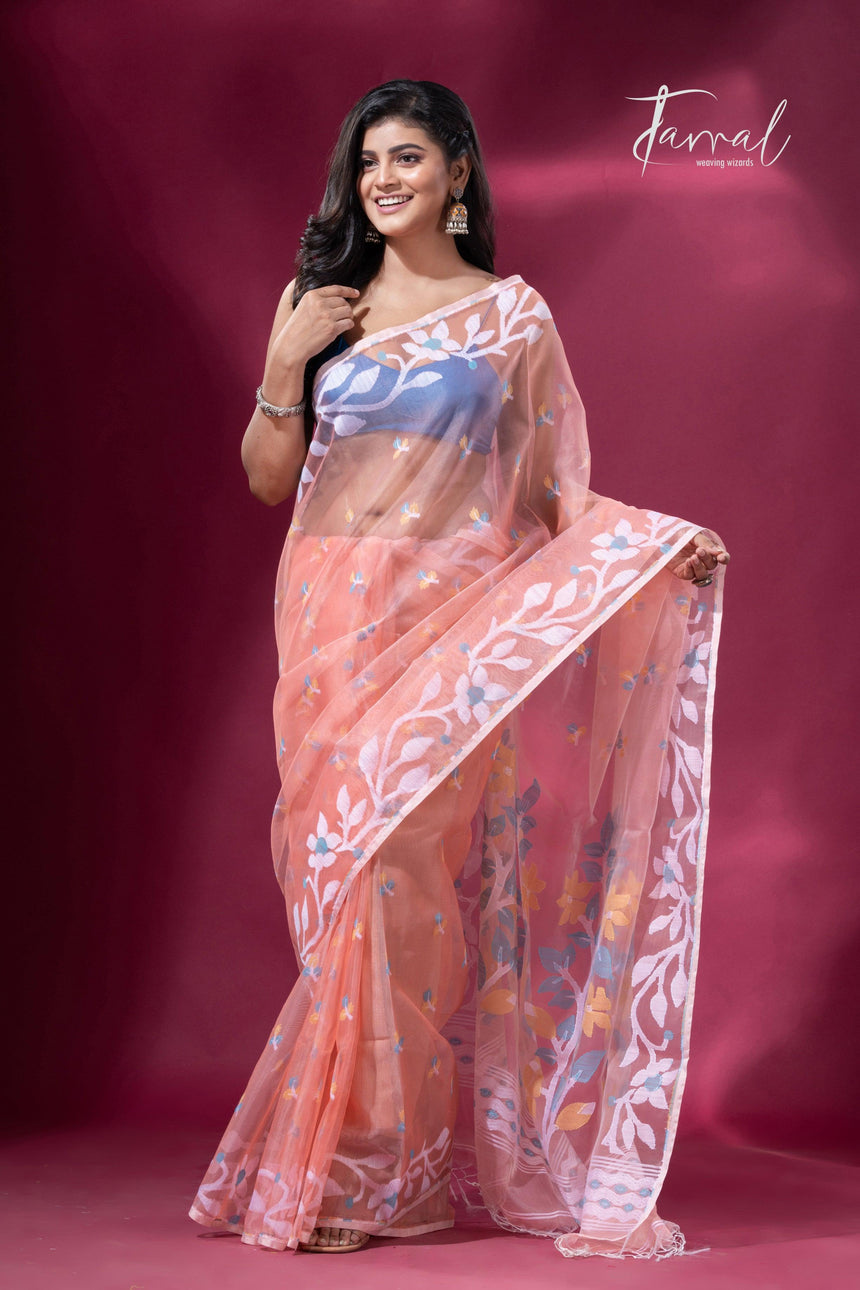 jamdani saree, jamdani, handloom, handwoven, saree, silk, dhakai, weaving, kolkatasaree, tamalboutique