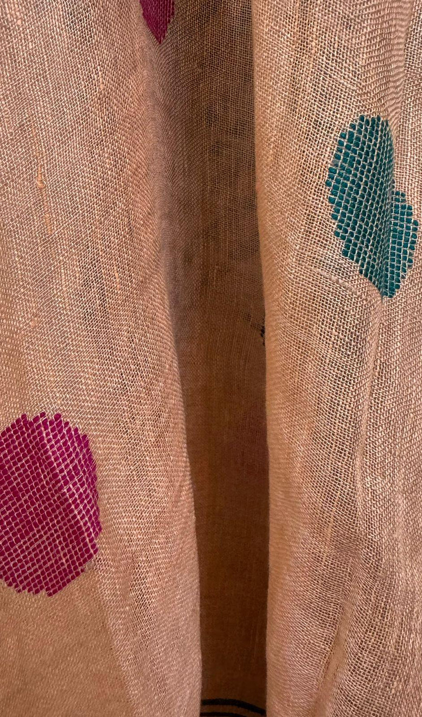 Peach to raja green linen kurti & dupatta handwoven jamdani set - Tamal Boutique