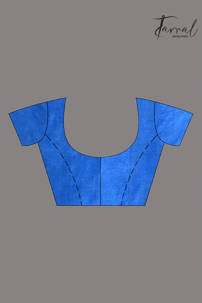 Peacock blue and white Dhakai tusser handwoven jamdani saree