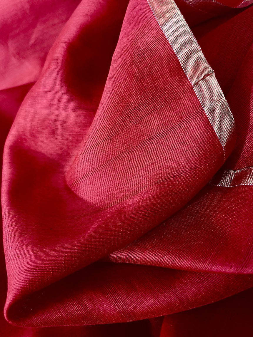 Peacock blue with red pallu border floral handwoven jamdani saree - Tamal Boutique