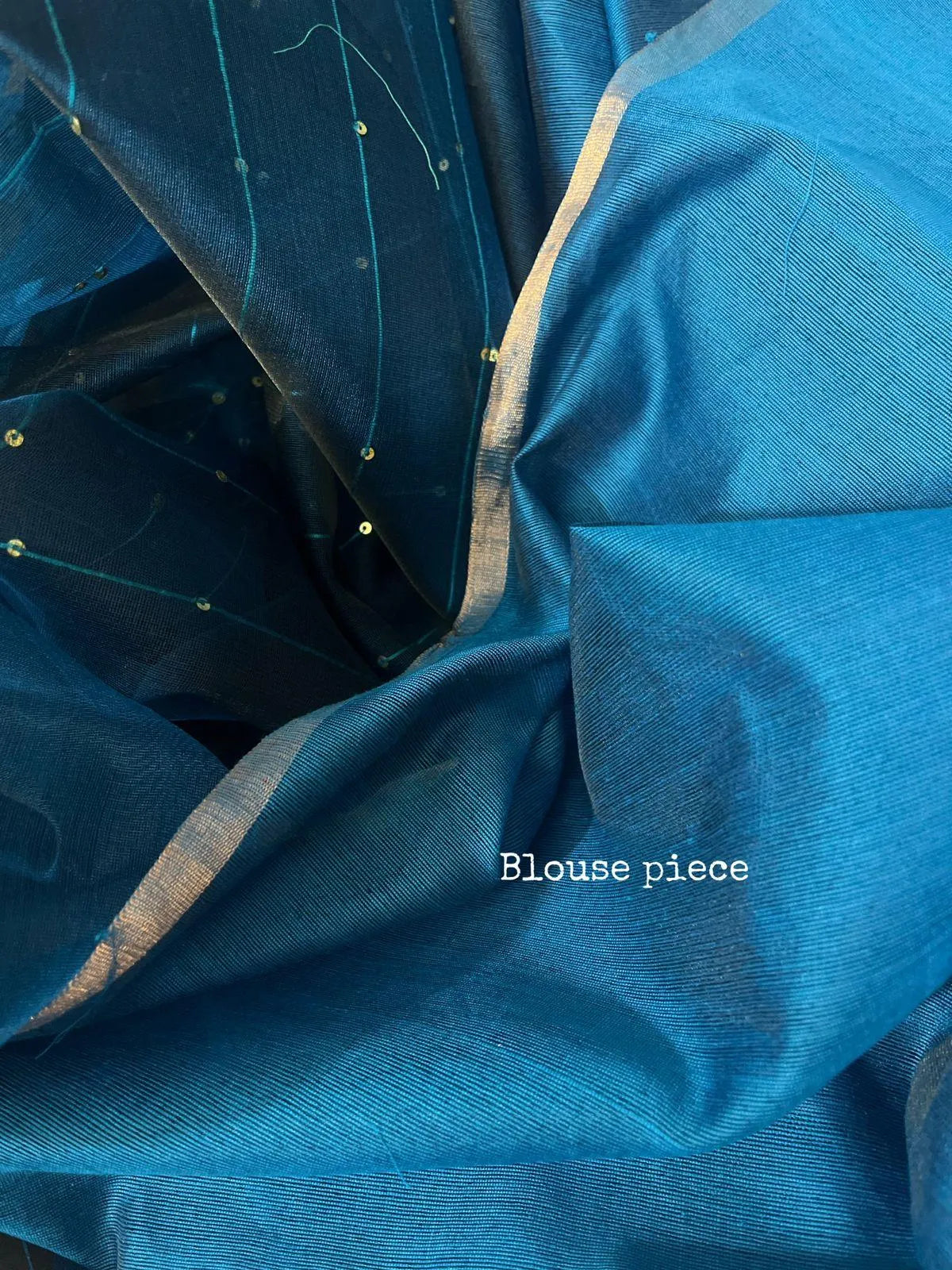 Peacock blue with zari border paithani sequins handwoven jamdani saree - Tamal Boutique