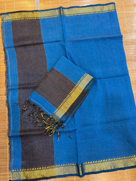 Peacock Blue Linen Kurti and Dupatta Set1