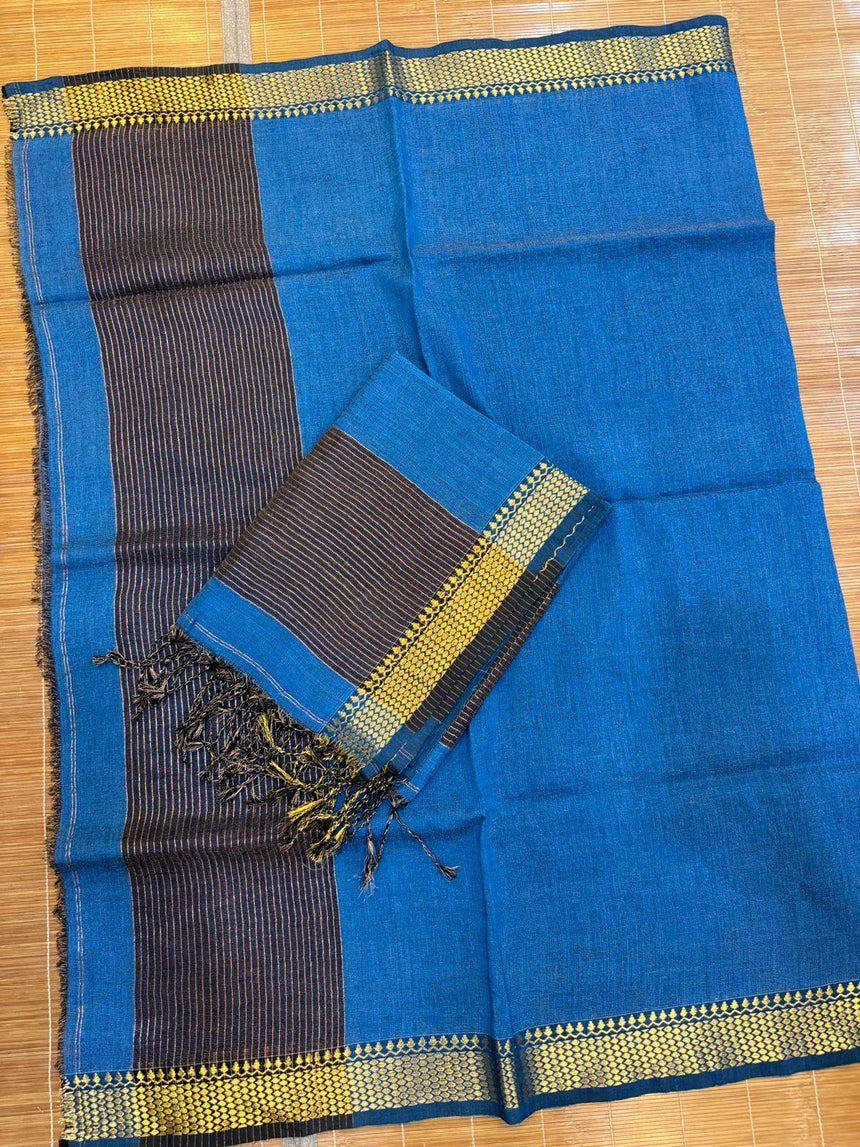 Peacock Blue Linen Kurti and Dupatta Set1