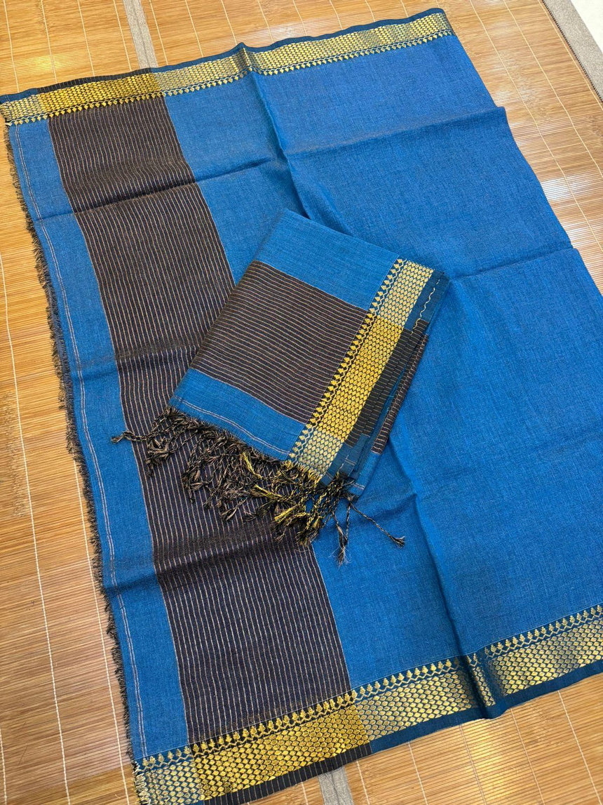 Peacock Blue Linen Kurti and Dupatta Set2