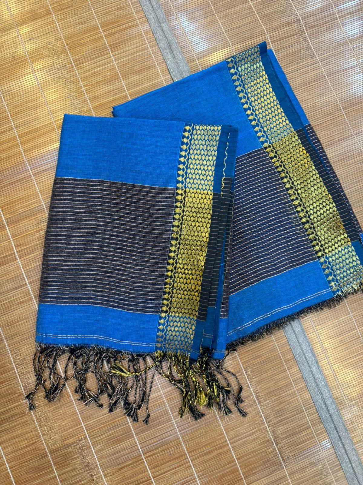 Peacock Blue Linen Kurti and Dupatta Set3
