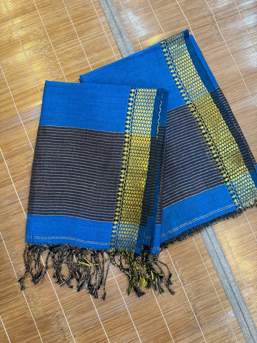 Peacock Blue Linen Kurti and Dupatta Set3