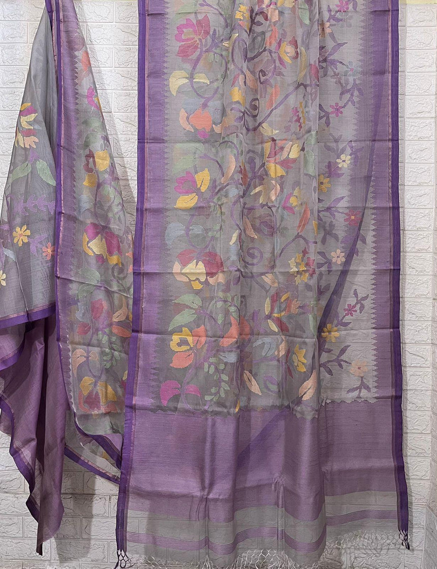 Phoolvati muslin silk handwoven jamdani saree - Tamal Boutique