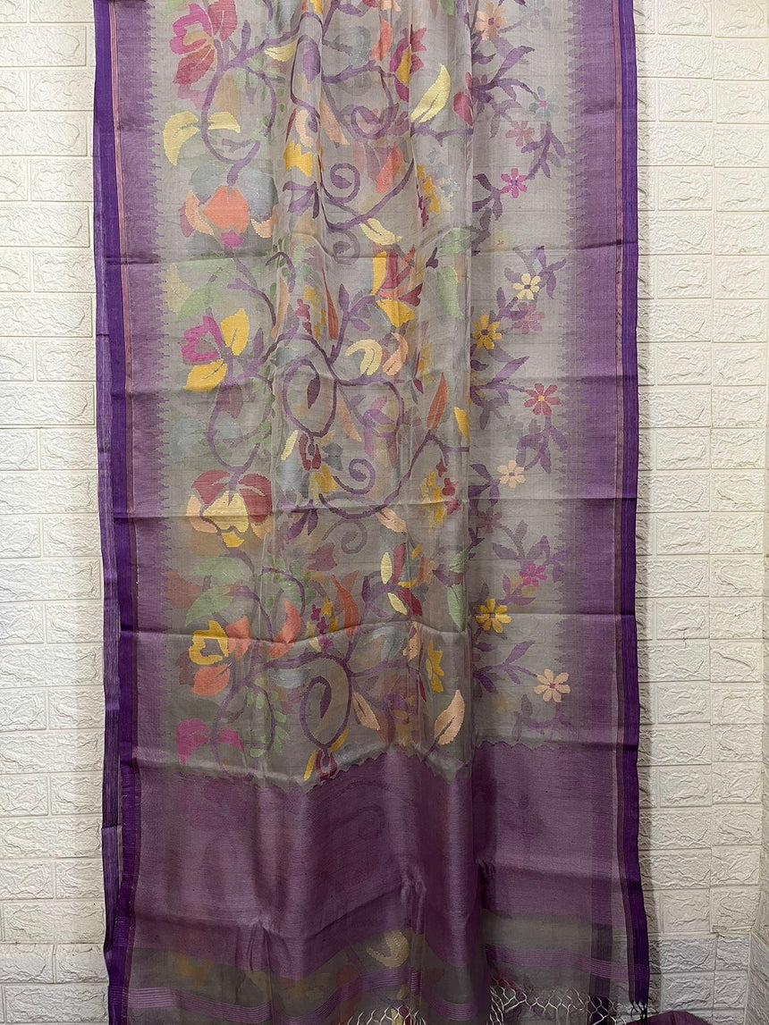 Phoolvati muslin silk handwoven jamdani saree - Tamal Boutique