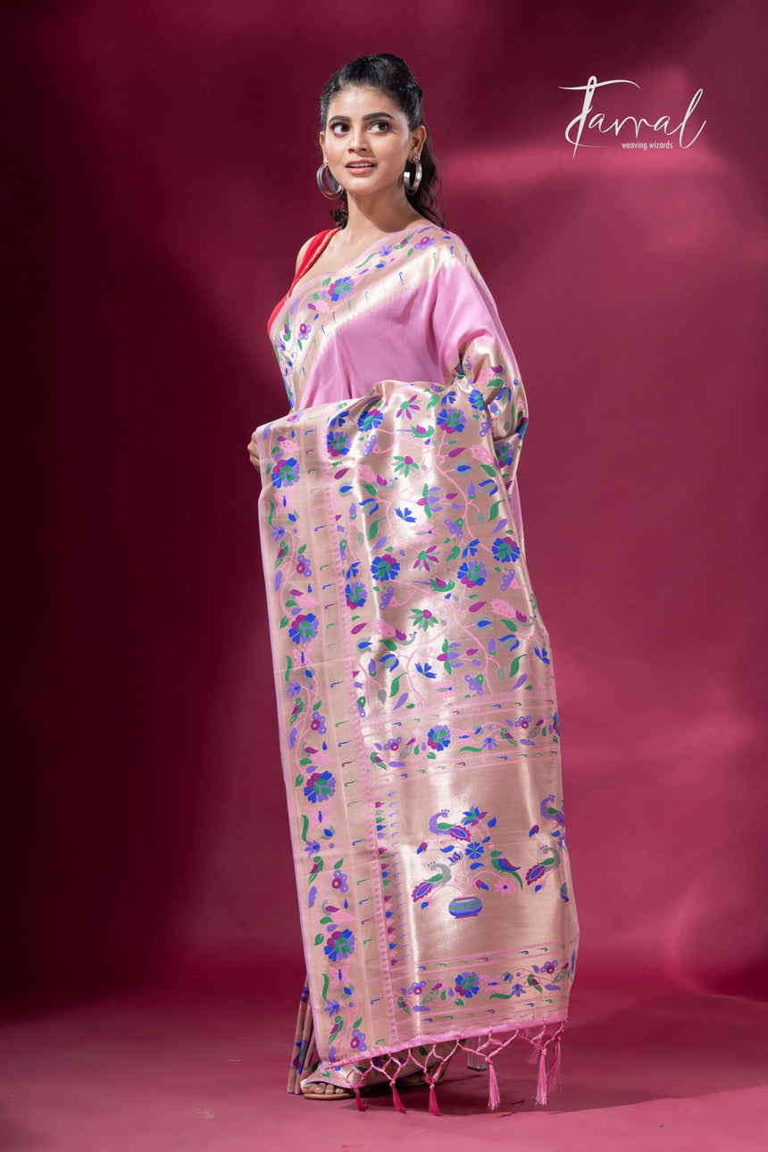 Pink And Gold Kanchipuram handloom Silk Paithani Saree full6