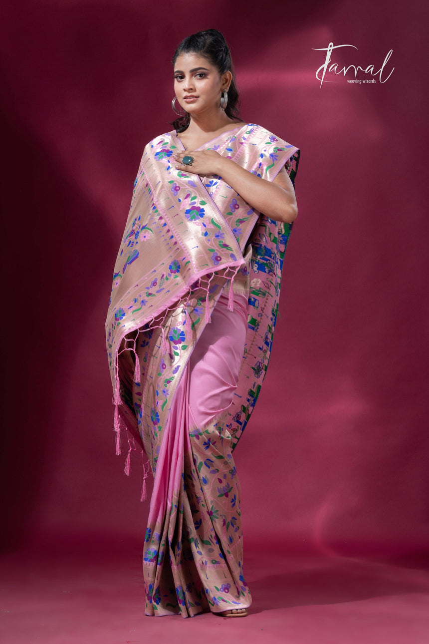 Pink And Gold Kanchipuram handloom Silk Paithani Saree full7