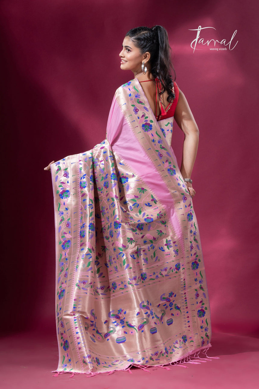 Pink And Gold Kanchipuram handloom Silk Paithani Saree full8