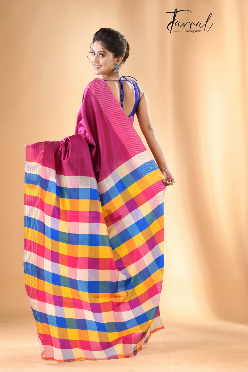 Pink with multicolour handcrafted Bishnupuri Katan Silk Saree