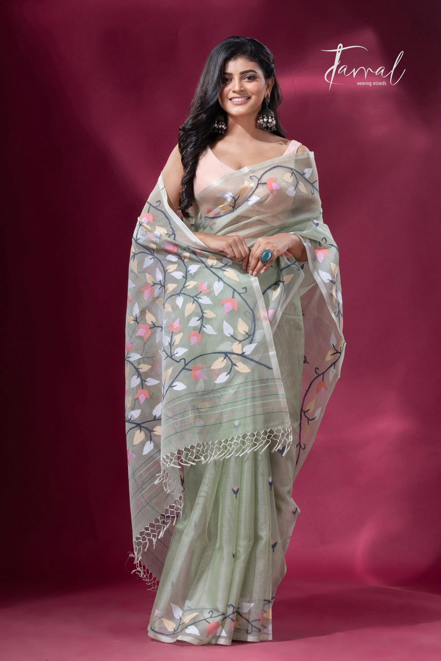 Pista Blossom handwoven Jamdani sarees collection in Kolkata full1