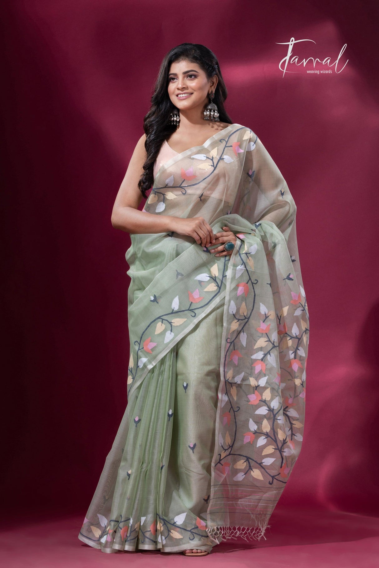 Pista Blossom handwoven Jamdani sarees collection in Kolkata left