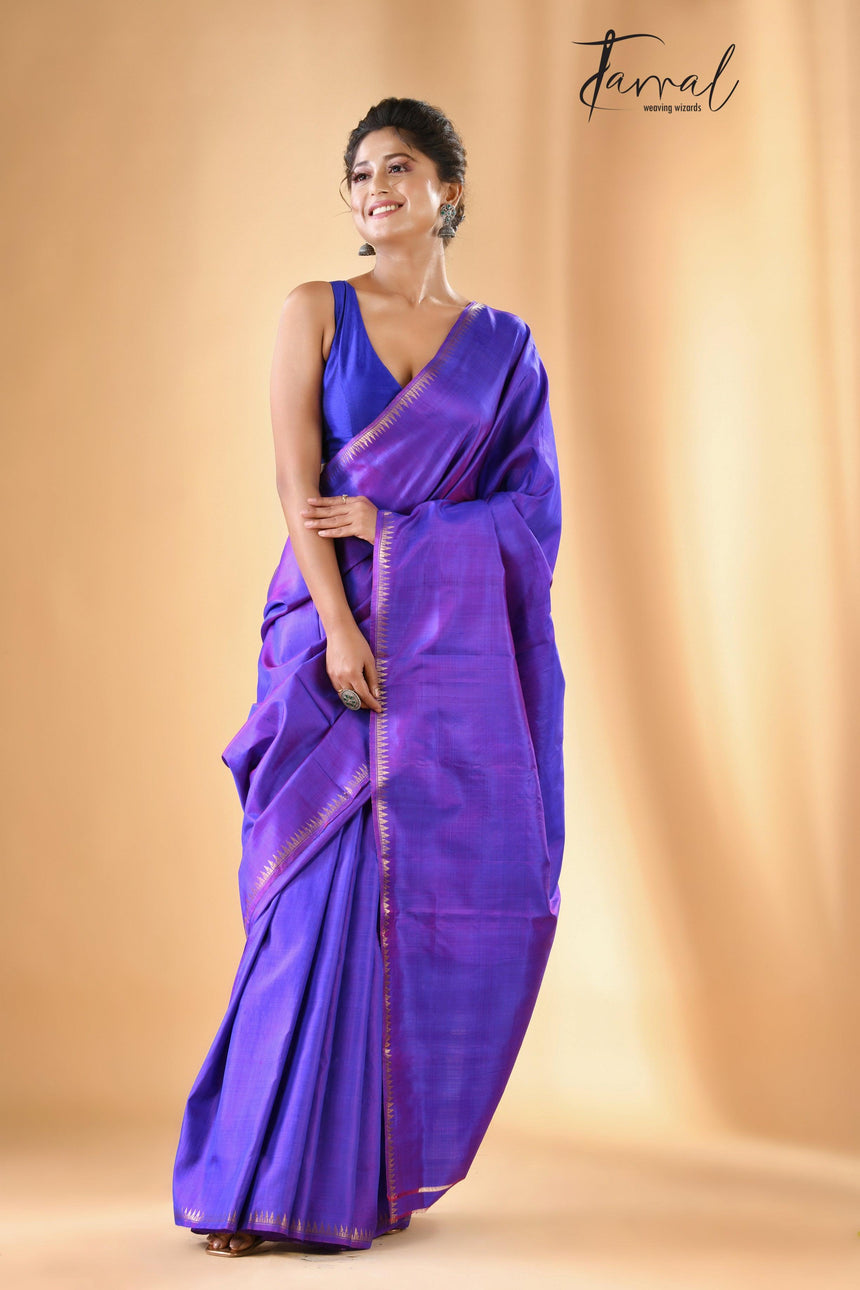 Purple zari splendor bishnupuri katan silk saree - Tamal Boutique