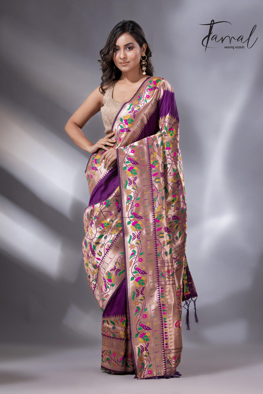 Purple gold majesty Kanchipuram handloom silk paithani saree
