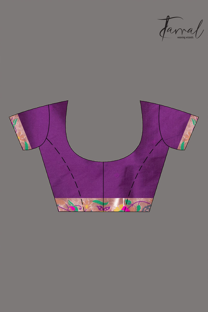 Purple gold majesty Kanchipuram handloom silk paithani saree full2