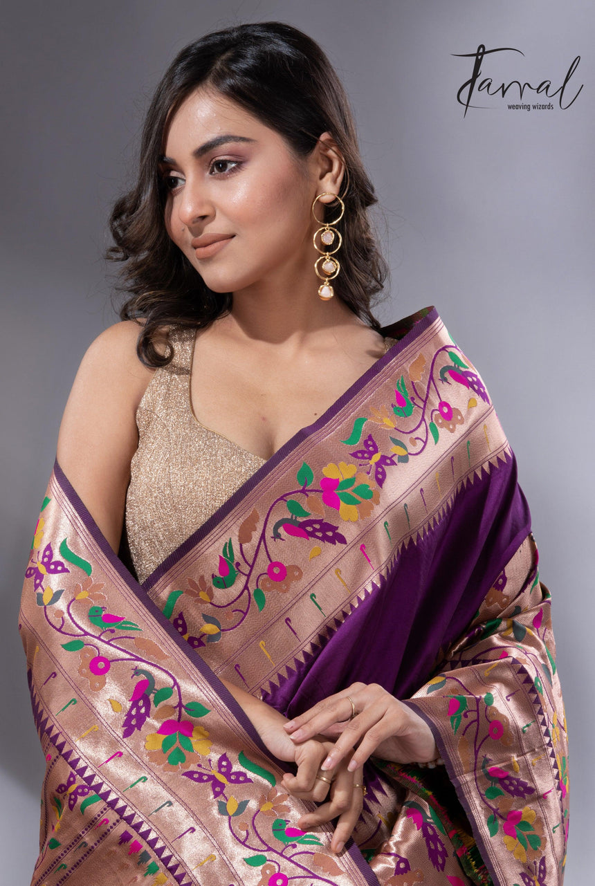 Purple gold majesty Kanchipuram handloom silk paithani saree