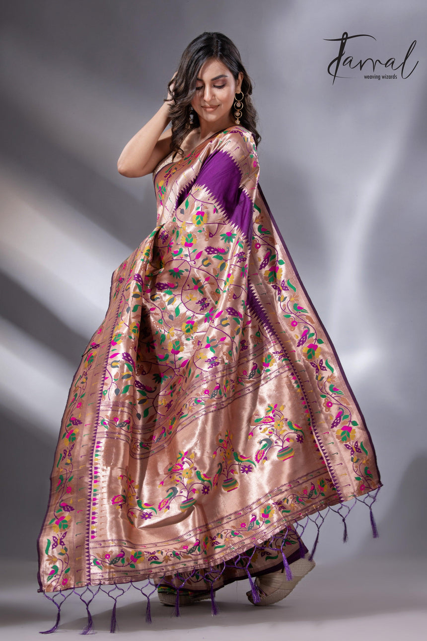 Purple gold majesty Kanchipuram handloom silk paithani saree full3