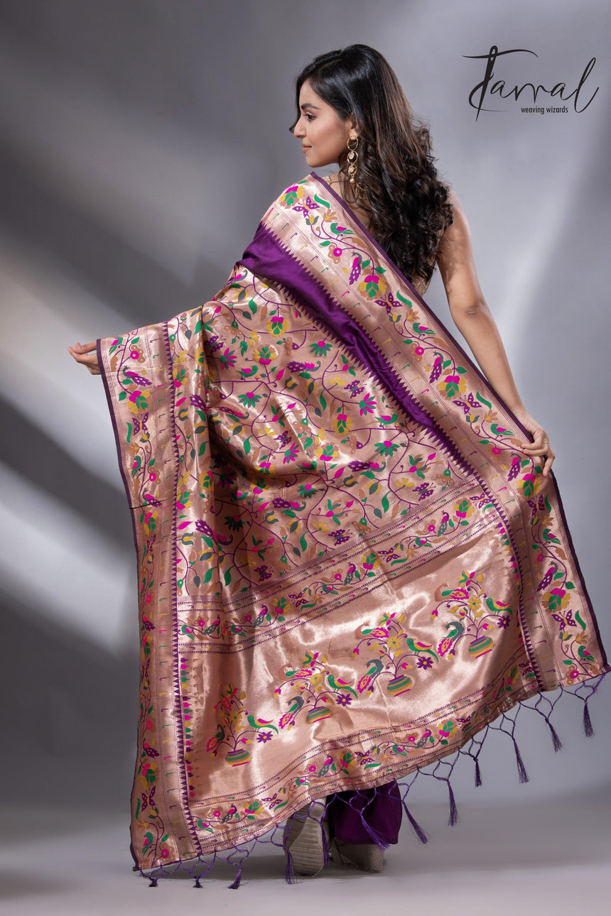 Purple gold majesty Kanchipuram handloom silk paithani saree full4