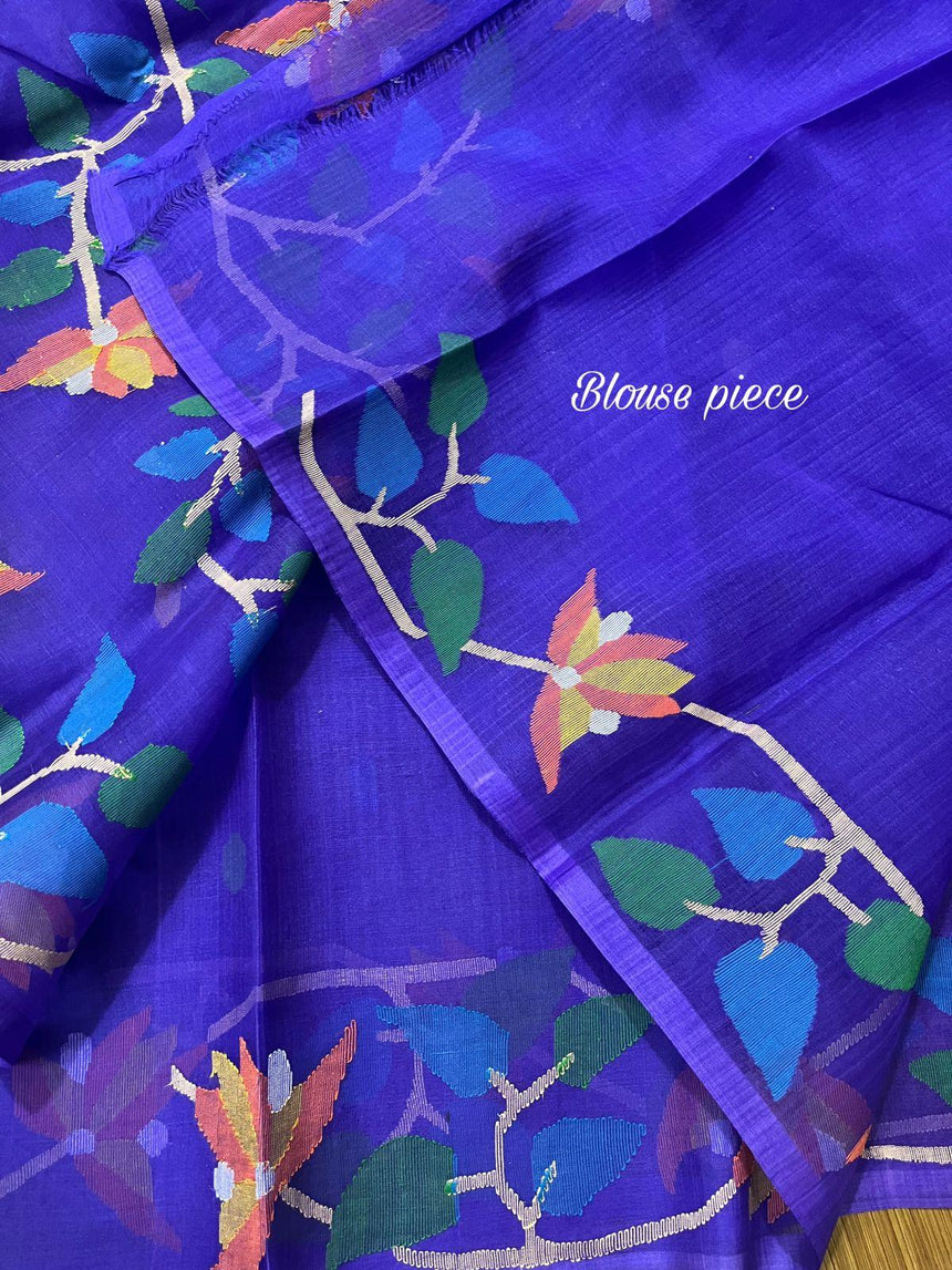 Purple with multicolour floral handwoven muslin silk jamdani saree - Tamal Boutique