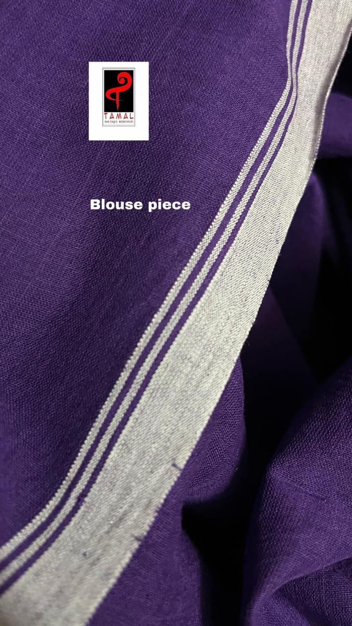Purple with white border pure cotton handwoven jamdani saree