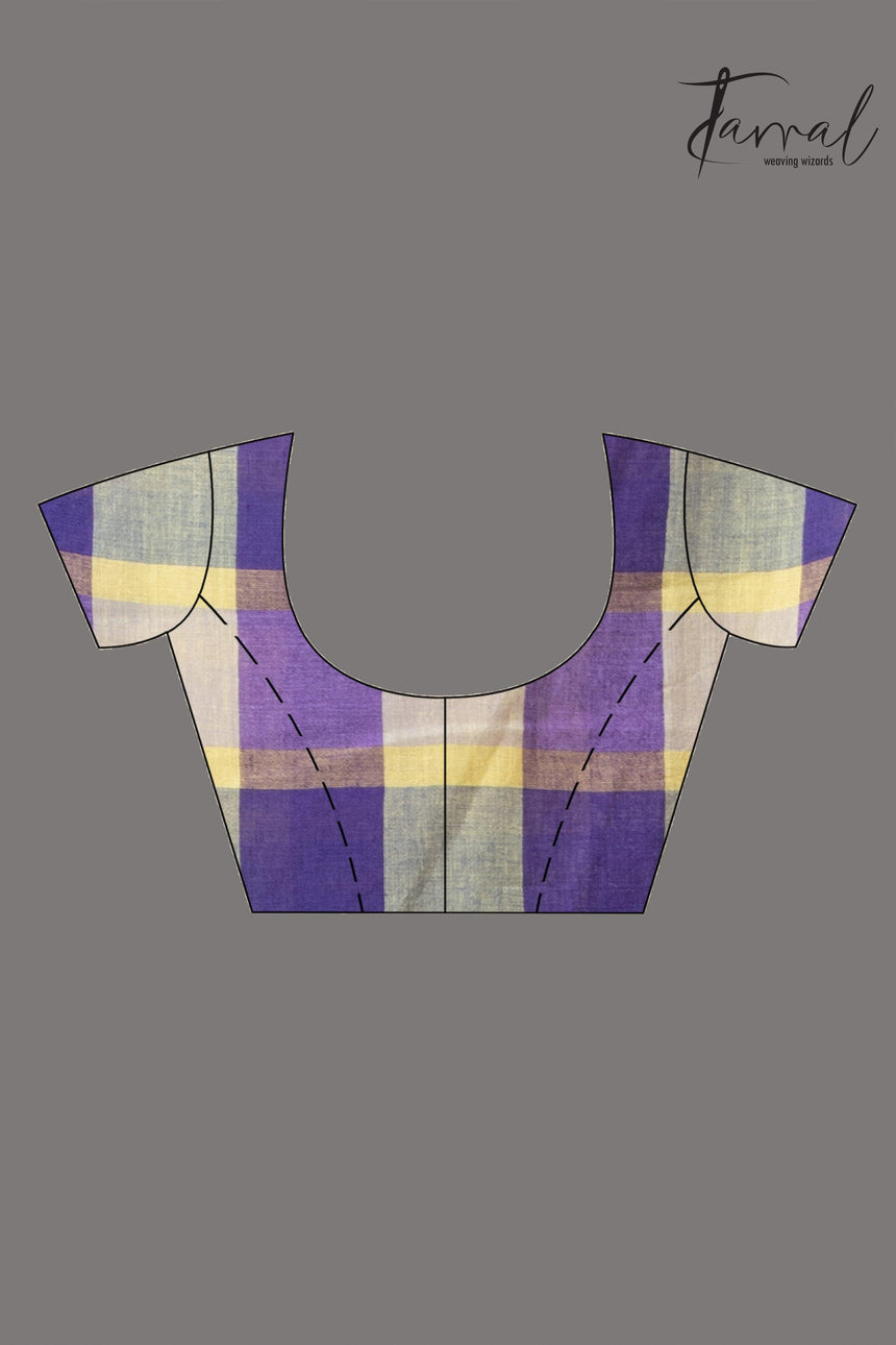 Purple with yellow & red pure cotton handwoven jamdani saree