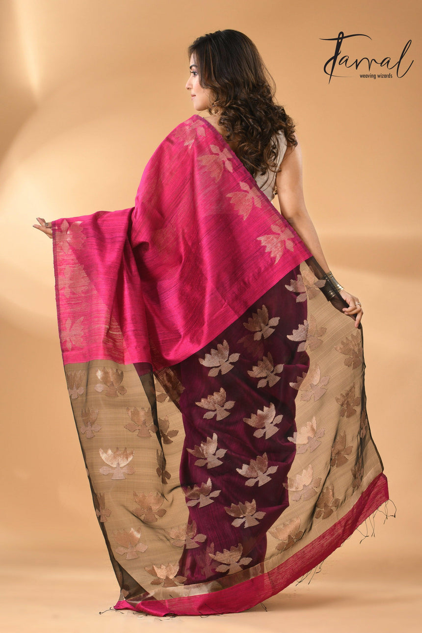 Rani_Pink_Jamdani_Matka_Silk_Saree_Back