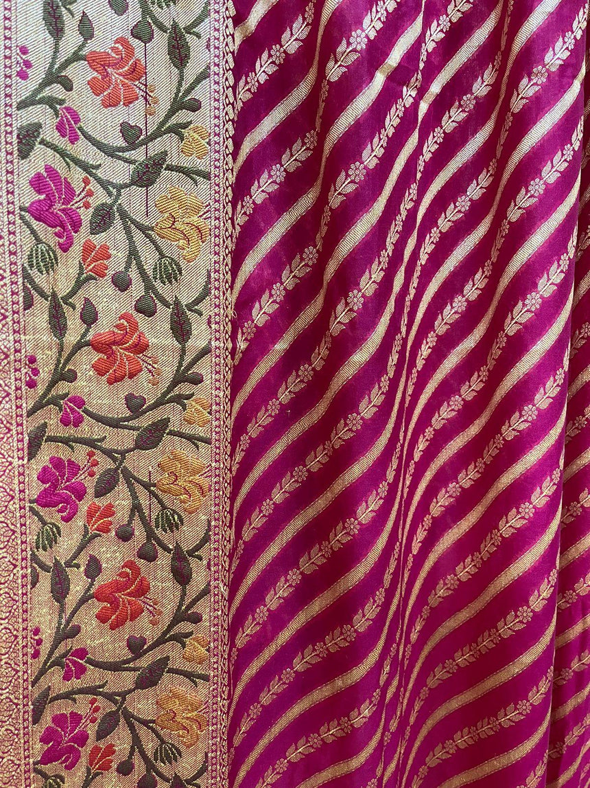 Rani colour with zari georgette Banarasi silk saree - Tamal Boutique