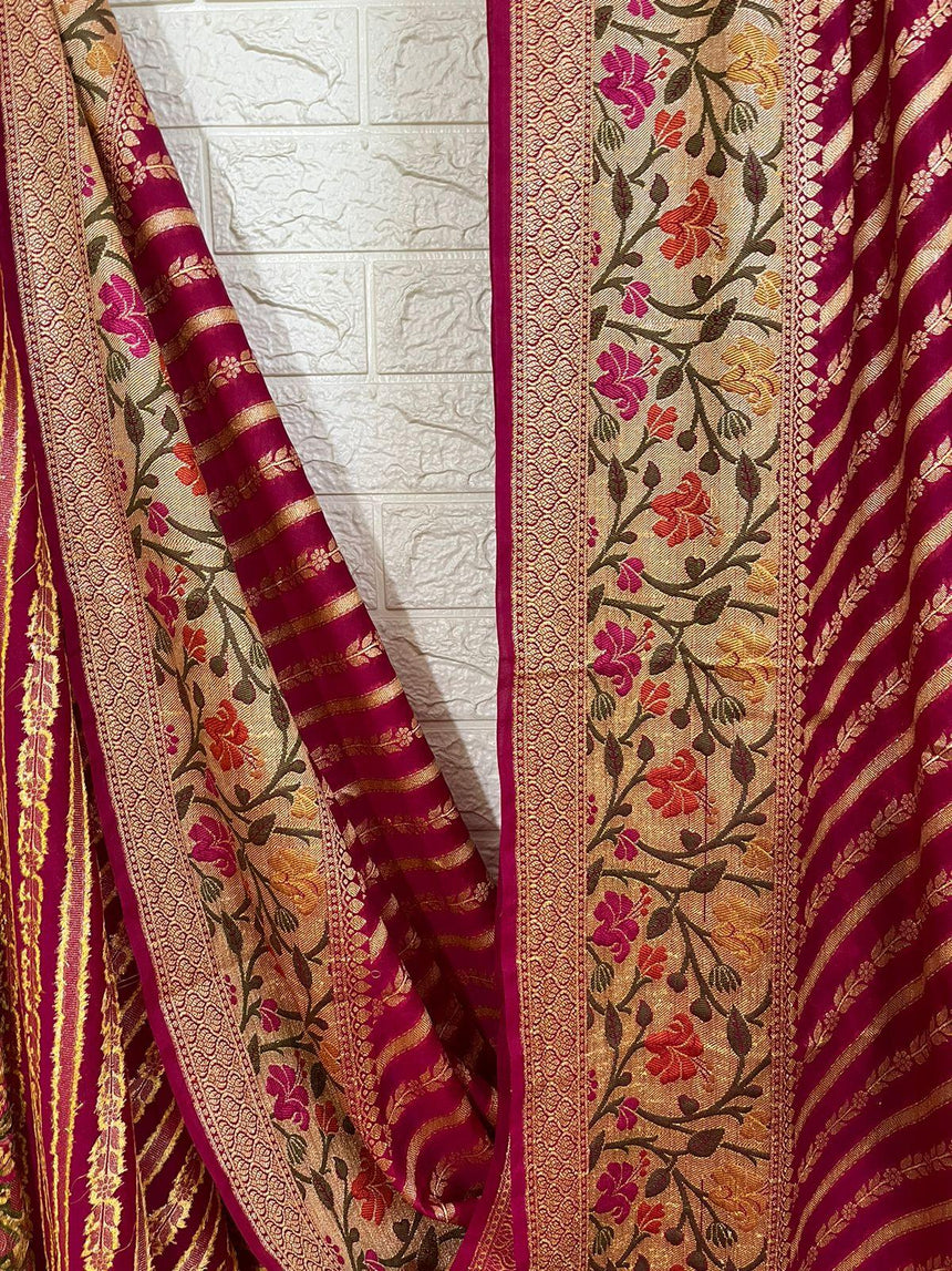 Rani colour with zari georgette Banarasi silk saree - Tamal Boutique