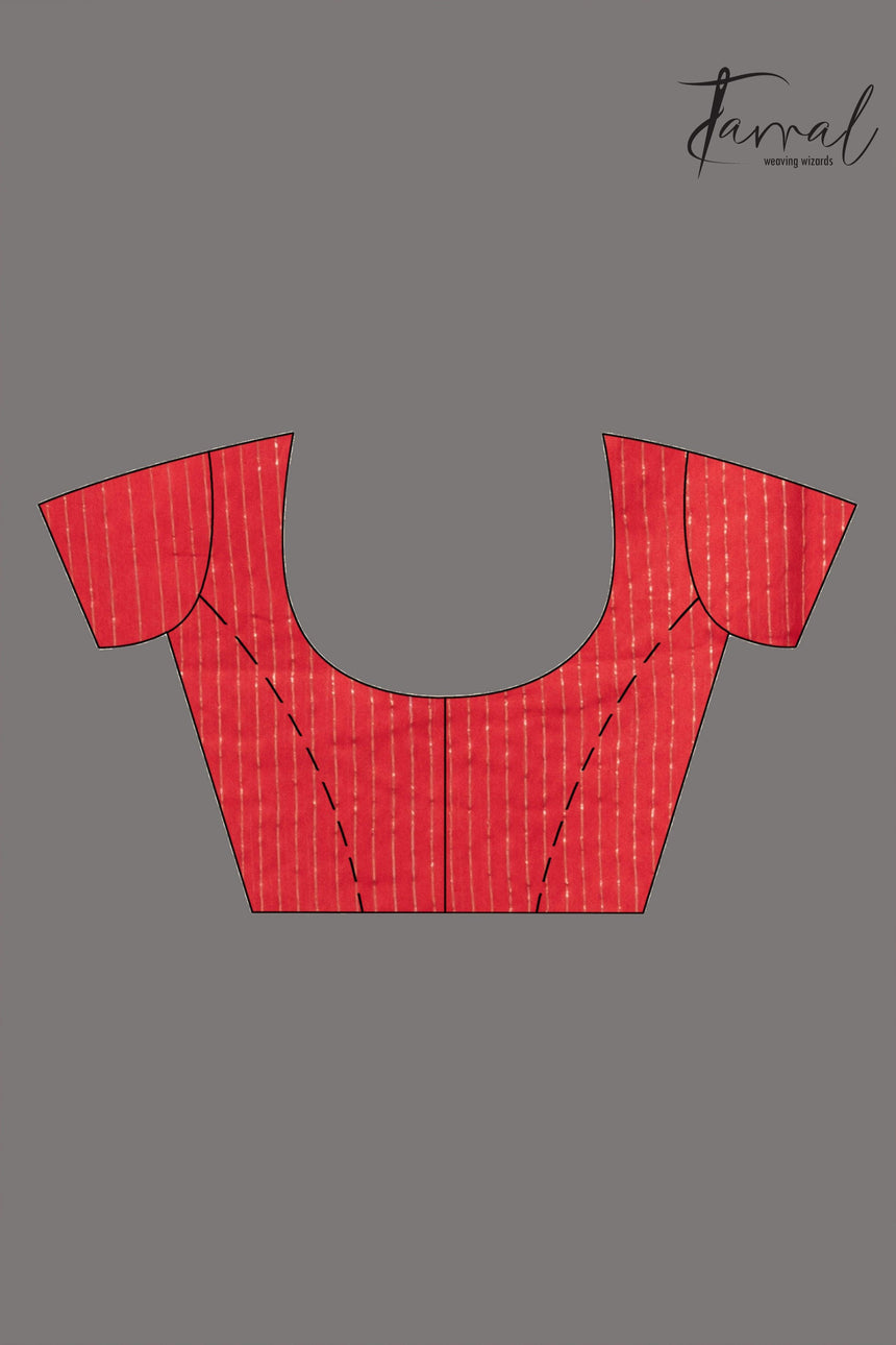 Red Lotus Elegance pallu silk linen handwoven jamdani saree blouse