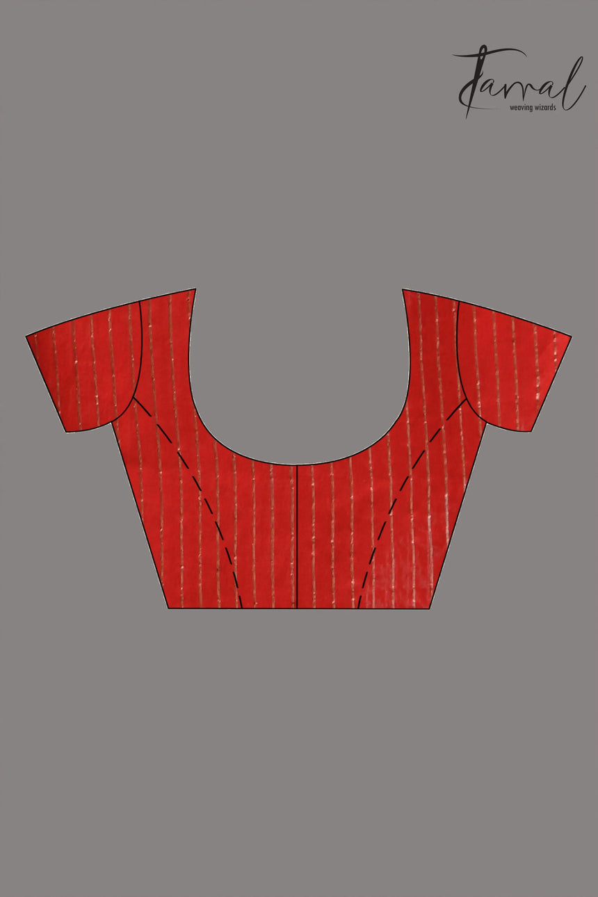 Red colour box pallu in silk linen handwoven jamdani sarees