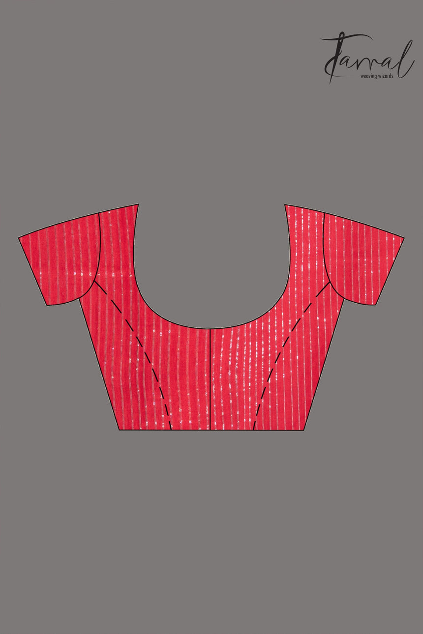 Red with silver zari border golden lotus matka silk handwoven jamdani saree - Tamal Boutique