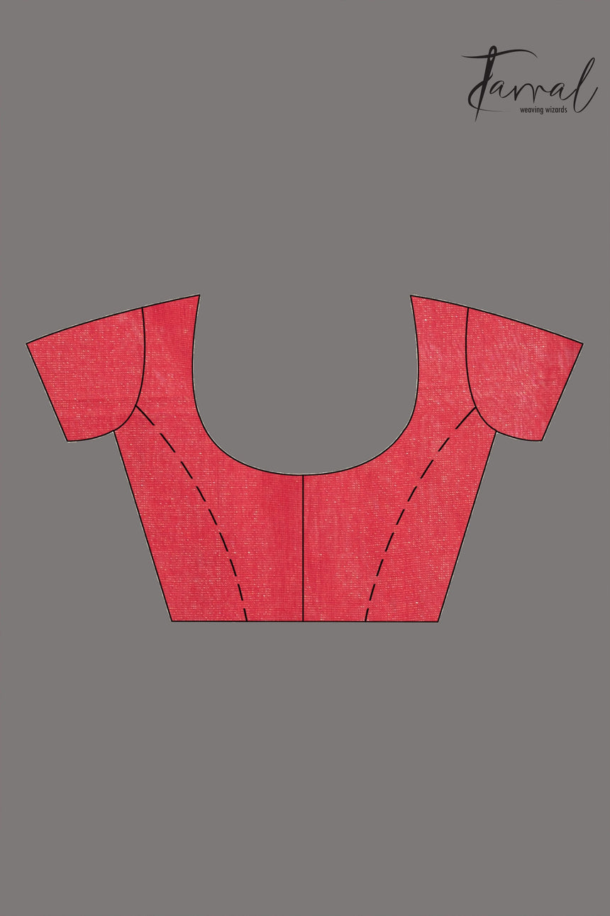 Red with zari border tissue silk linen lotus handwoven jamdani saree - Tamal Boutique