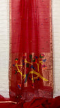 Red colour with zari border love bird pure organza silk paithani handwoven jamdani saree - Tamal Boutique