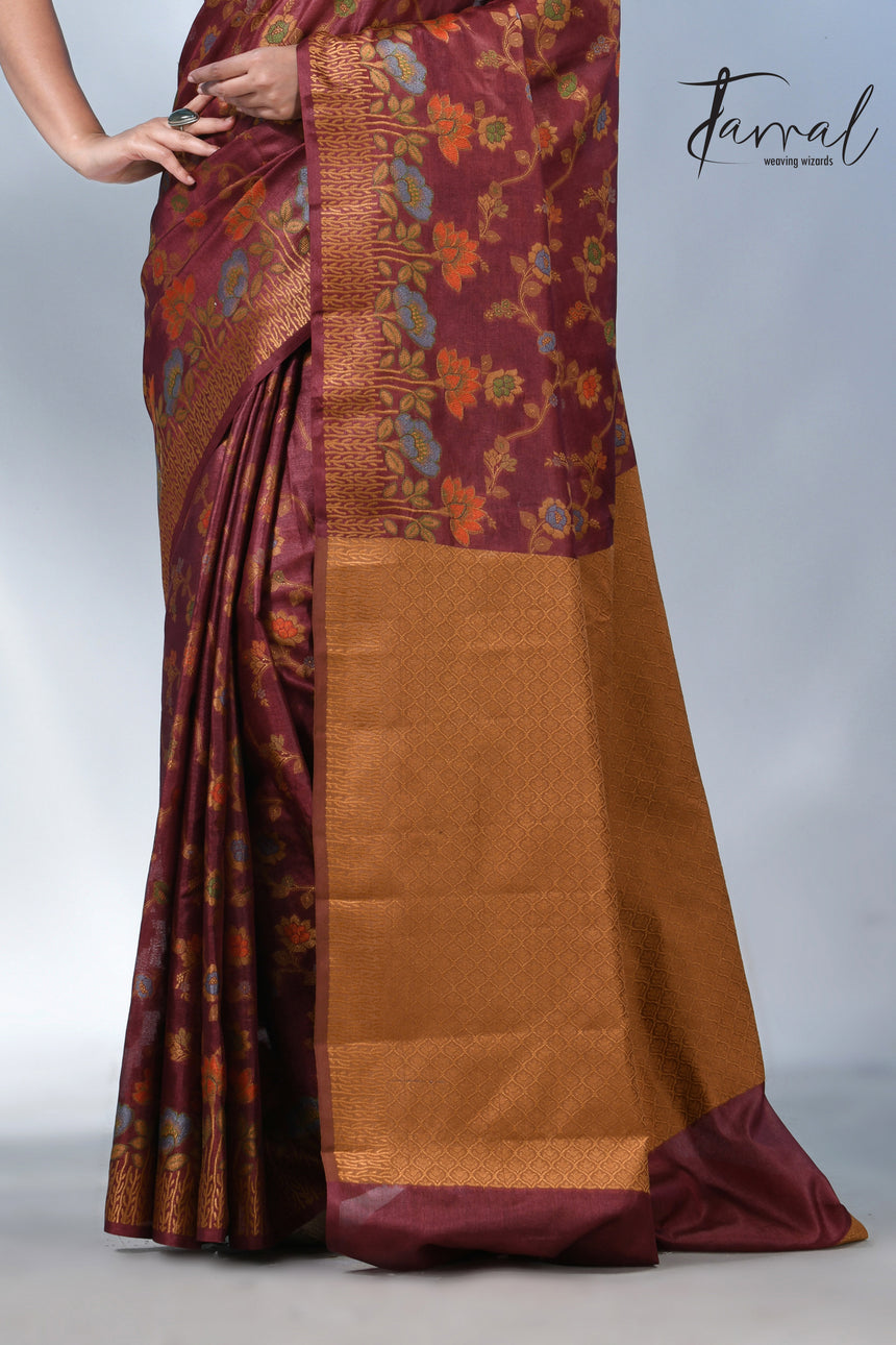 Reddish brown allover handloom tussar banarasi silk saree