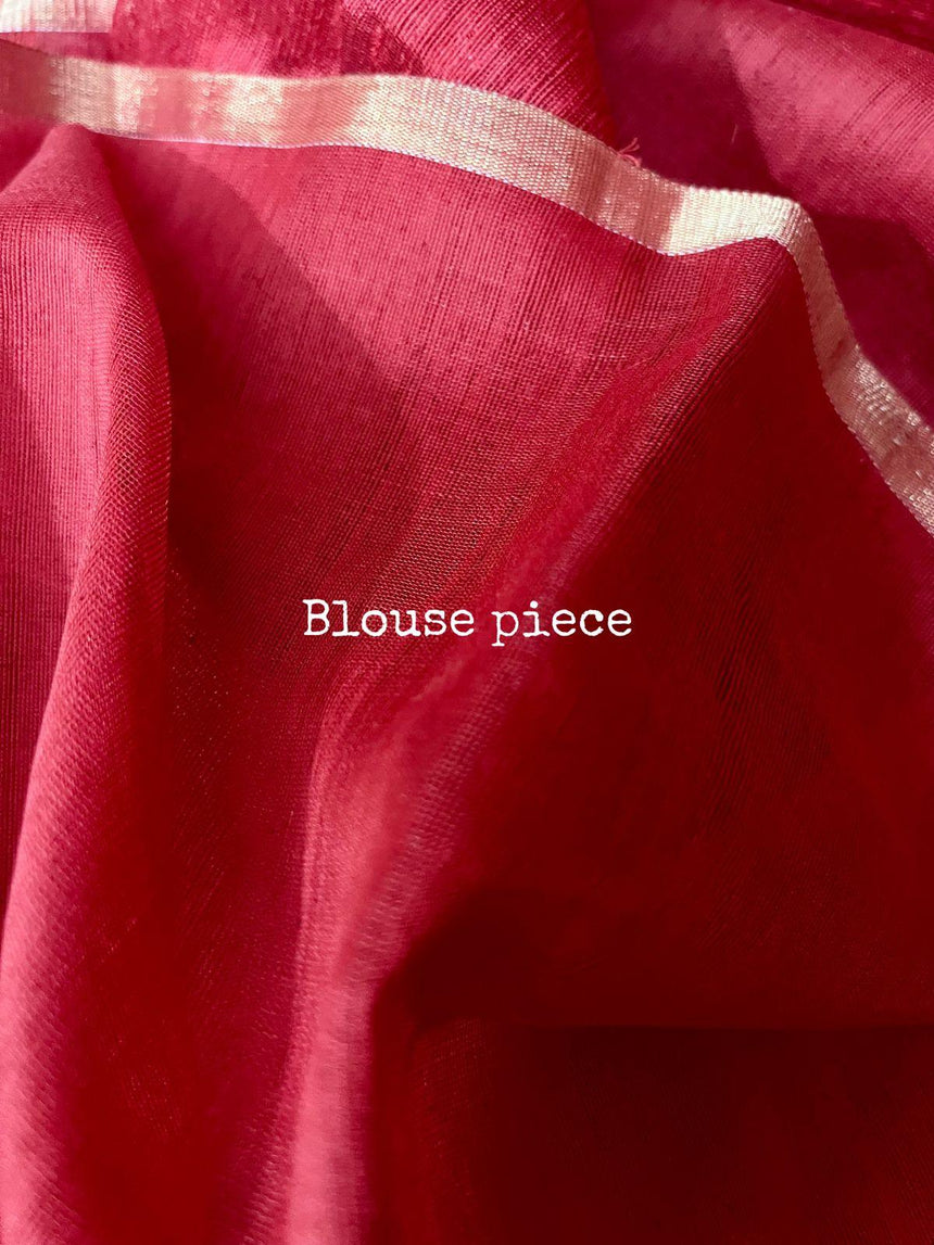 Red hot with golden zari border matka silk handwoven jamdani saree - Tamal Boutique